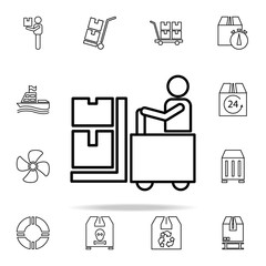 Poster - man on the loader outline icon. Cargo logistic icons universal set for web and mobile