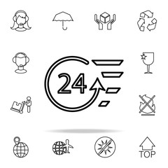 Poster - 24 hours service outline icon. Cargo logistic icons universal set for web and mobile