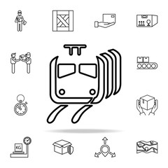 Poster - the hand holds the parcel outline icon. Cargo logistic icons universal set for web and mobile