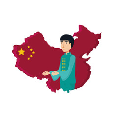 Poster - map china with man isolated icon