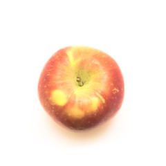 Wall Mural - Studio shot top view one Fuji apple isolated on white background. Fresh raw organic Colorado growth fruit, originated in Fujisaki, Japan.