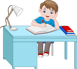 Canvas Print - Cartoon little boy studying