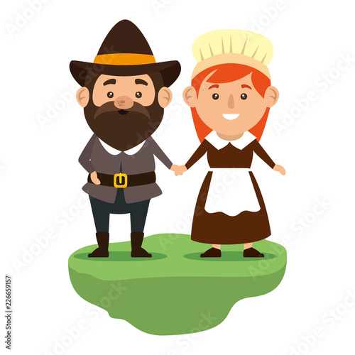 Fotografía pilgrims couple characters icon