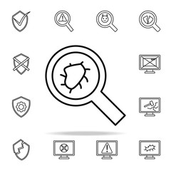 Aufkleber - a microbe under a magnifying glass icon. Virus antivirus icons universal set for web and mobile