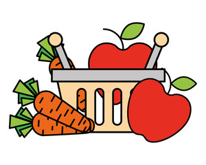 Wall Mural - shopping basket apples and carrots supermarket