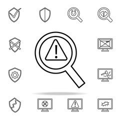 Poster - magnifier and warning sign icon. Virus antivirus icons universal set for web and mobile
