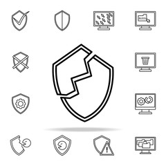 Aufkleber - broken shield line icon. Virus antivirus icons universal set for web and mobile