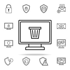 Poster - shopping cart in computer line icon. Virus antivirus icons universal set for web and mobile