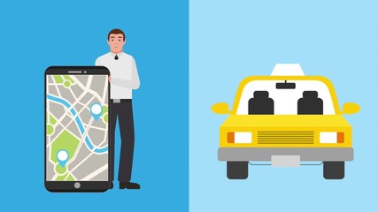 Wall Mural - man with mobile navigation map taxi app