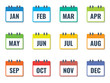 month name in calendar, colorful flat style vector illustration