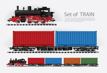 Cargo Train On A Rail Road Vector Illustration