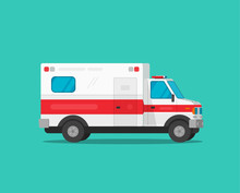 Ambulance Emergency Car Vector Illustration, Flat Cartoon Medical Vehicle Auto Isolated