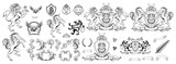 Fototapeta Konie - heraldry, heraldic crest or coat of arms, heraldic elements for your design, engraving, vintage retro style, heraldry animals emblem, animals logo, vector graphics to design