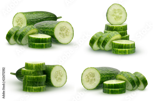 Cuadros en Lienzo Collection cucumber with smooth skin, isolated on white background