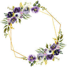 Wedding Frame Wreath Green And Purple Flowers Ornament