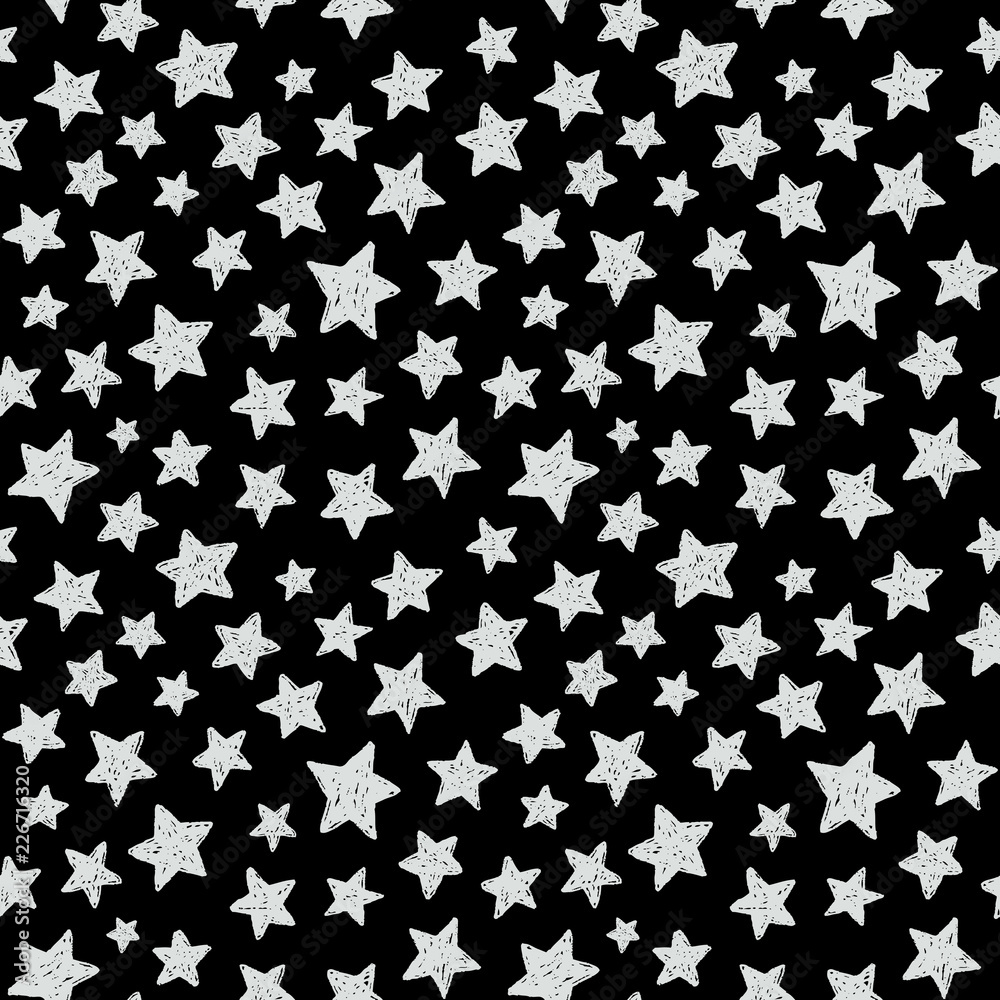 hand drawing white stars on a black background seamless pattern Stock  Illustration | Adobe Stock, image size:1000x1000