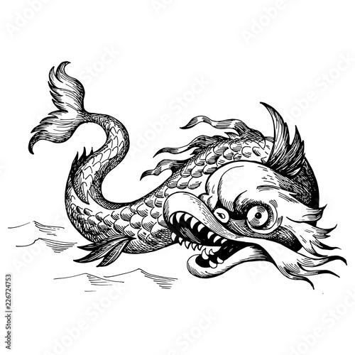 Cuadros en Lienzo Mythological vintage sea monster