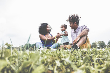 Wall Mural - Happy black family having fun doing picnic outdoor