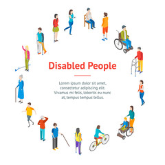 Poster - Isometric Disabled People Characters Banner Card Circle. Vector