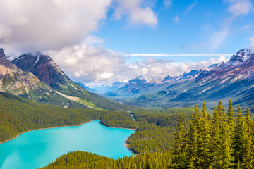 Wall Mural - View at the Peyto lake and the north mountain massif from Bow Summit in Canadian Rocky Mountains - Banff National Park