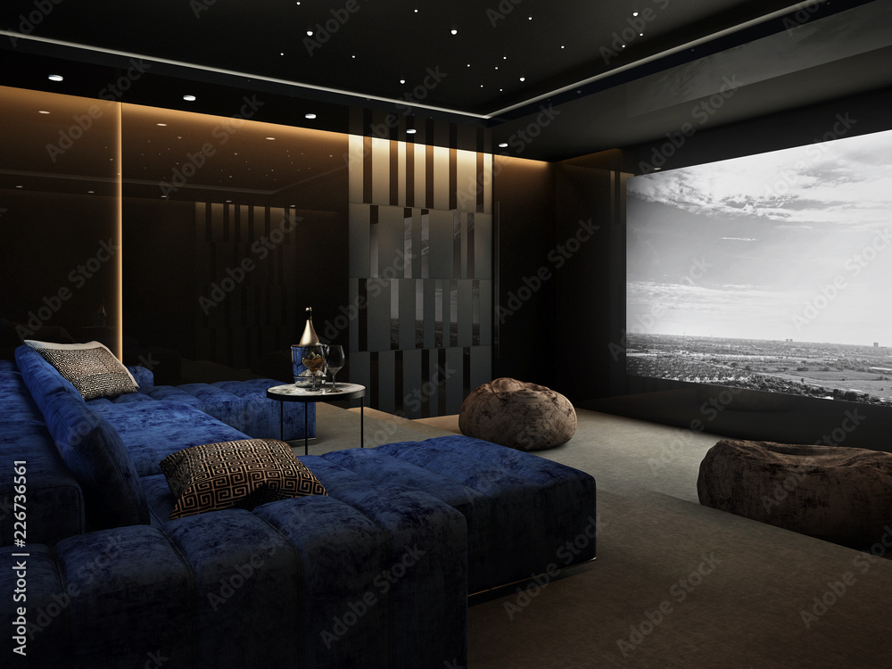 Home Theater room , Luxury interior #2 , 3D render Stock Illustration ...