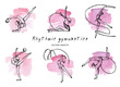 Vector illustration. Rhythmic gymnastics set. Girls gymnasts on watercolor background. Pen style vector sketch.