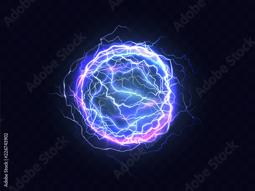 Fotomural Powerful electrical discharge, lightning strike impact place realistic vector on transparent background