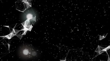 Poster - Two figures in opposite corners interact. Flickering space. Depth of field.Particles blue dust abstract light motion titles cinematic background vj loop.