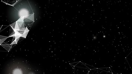 Poster - The camera flies through two structures. Flickering space.Particles blue dust abstract light motion titles cinematic background vj loop.