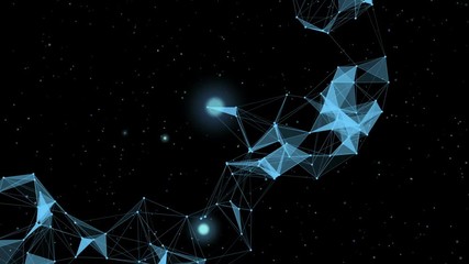 Poster - The bending of the megastructure. Flickering space. Composition in blue tones.Particles blue dust abstract light motion titles cinematic background vj loop.