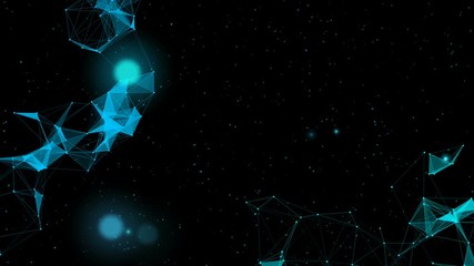 Poster - Clusters in the corners. Flickering space. Composition in blue tones.Particles blue dust abstract light motion titles cinematic background vj loop.