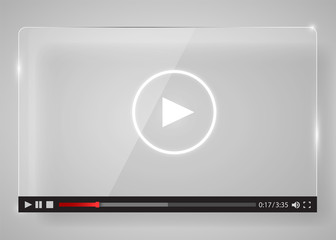 Modern glass transparent video player for web. Vector illustration