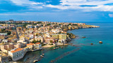 Fototapeta Desenie - Aerial. Ortigia a small island which is the historical centre of the city of Syracuse, Sicily. Italy.