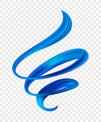 Wall Mural - Vector illustration: 3d realistic blue brush stroke oil or acrylic paint shape. Liquid wave. Trendy design.