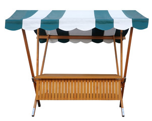 Wall Mural - Wooden market stand stall with green white striped awning