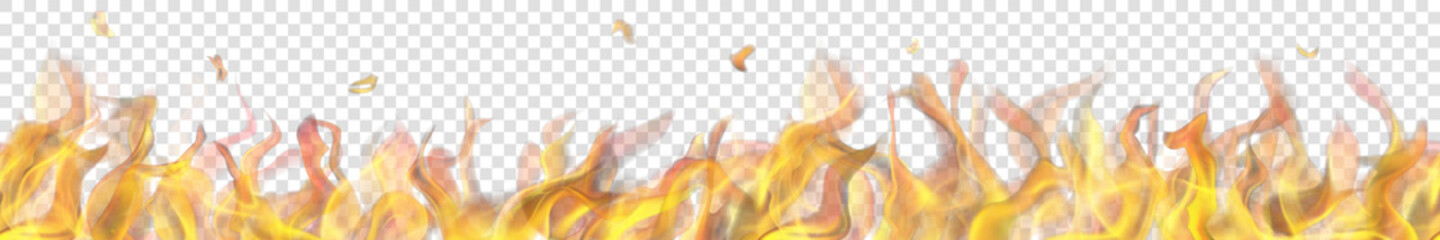 Translucent long fire flame with horizontal seamless repeat on transparent background. For used on light backgrounds. Transparency only in vector format