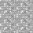 © Valentain Jevee - Seamless vector pattern. Geometrical background with hand drawn decorative tribal elements in black and white colors. Print with ethnic, folk, traditional motifs. Graphic vector illustration.