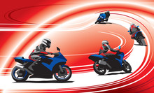 Motorcyclists On The Track, Red Background.