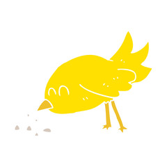 flat color illustration of a cartoon bird pecking seeds