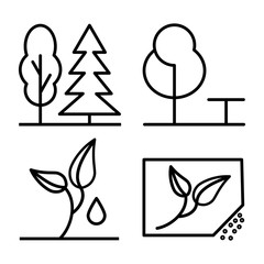 Wall Mural - Set Of Plants And Trees Thin Line Icon 48x48. Simple Minimal Pictogram