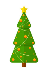 Wall Mural - Christmas green tree with the orange balls