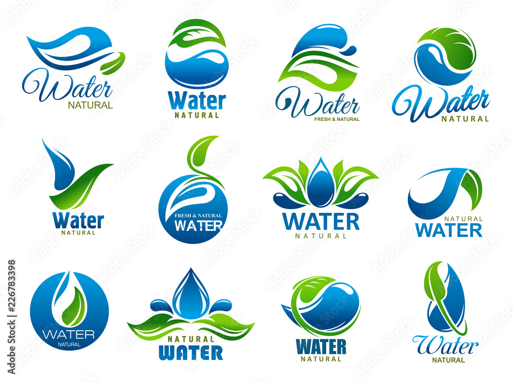 Natural and mineral water, vector icons - obrazy, fototapety, plakaty 