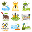 Farm gardening and planting tools, vector icons
