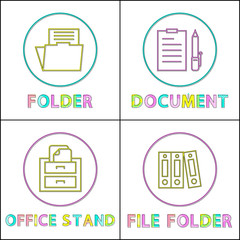 Poster - Office Stationery as Round Linear Icons Templates