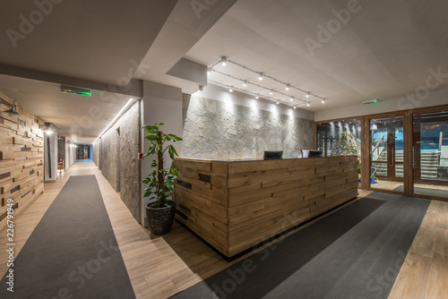 Reception Desk And View On Hallway In Modern Hotel Kaufen