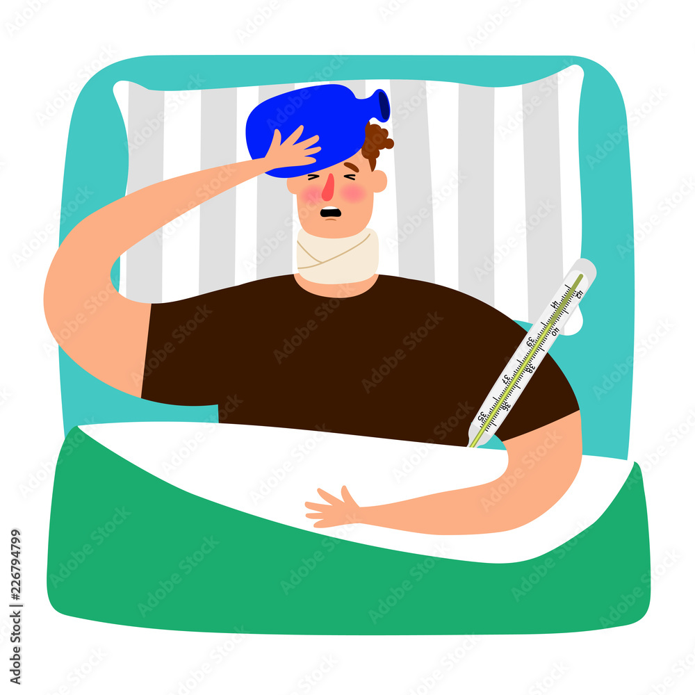 Ill Men With Feather In His Bed Vector Illustration Foto