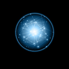 Poster - Abstract background. Abstract glowing ball, communication lines, abstract internet symbol, communication, technology.