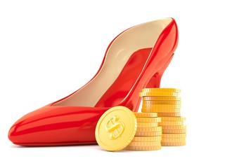 Poster - Red heel with stack of coins