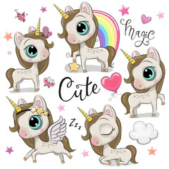 Wall Mural - set of cute unicorns isolated on a white background