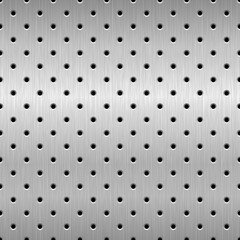 Wall Mural - Perforated brushed metal texture. Vector steel background with holes.